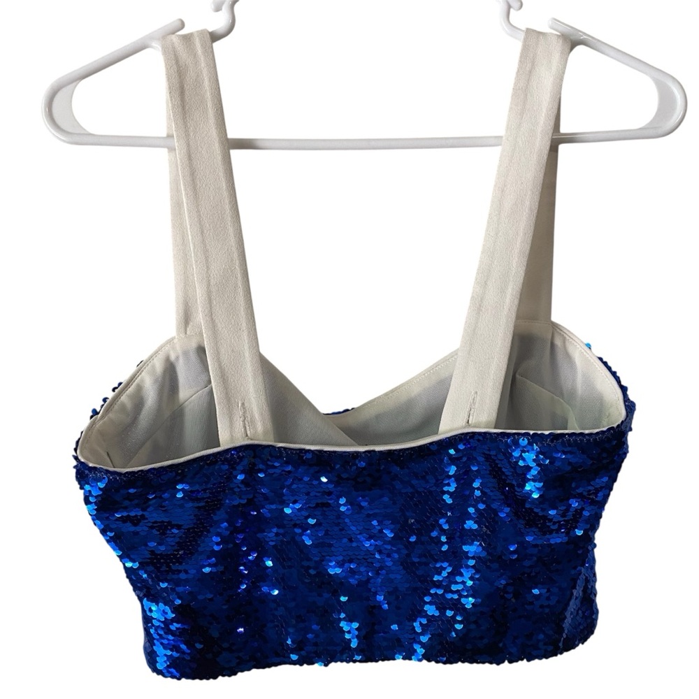 NBD Sequin Crop Top Small  Royal Blue White Tank Top Party Costume Sparkle - Picture 2 of 6